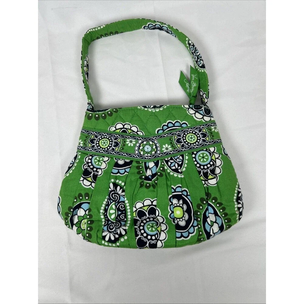 Vera Bradley Retired Hannah Handbag in Cupcakes Green Blue Pleated Small